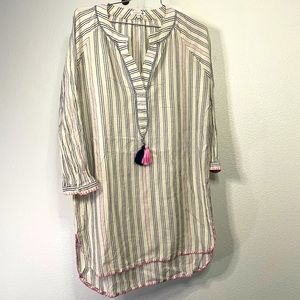 Sundry white beach cover tunic w/ embroidered stripes / hem & tassels sz L (3)